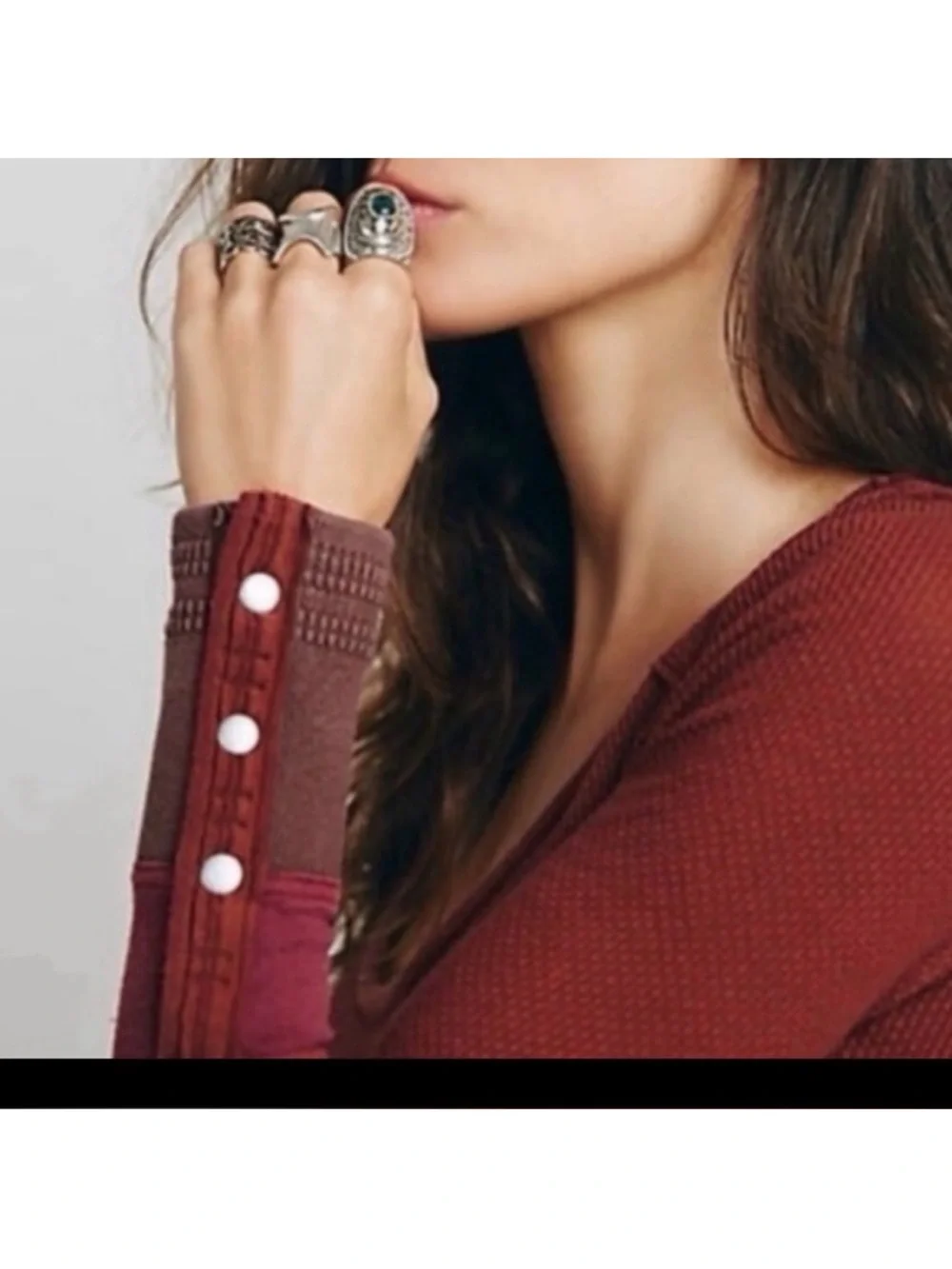 Free People Sunny Days Ribbed Scoop-Neck Long Sleeve Top in Burgundy